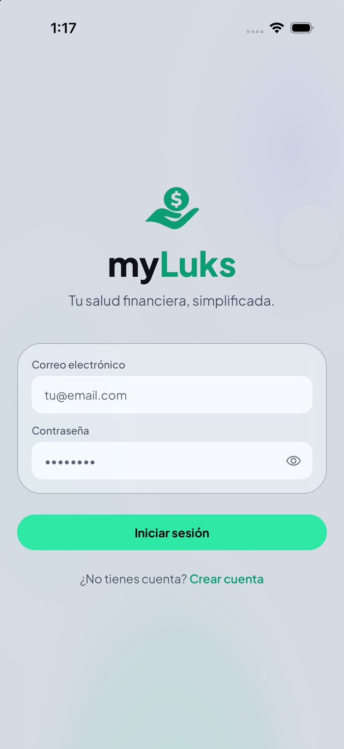 Pantalla de inicio de sesión de myLuks